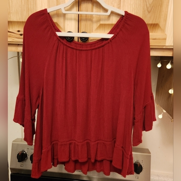 GNW Tops - GNW Romantic Flowy Red/Fuschia Hippie 3/4 Flare-Sleeve Top Sz Large